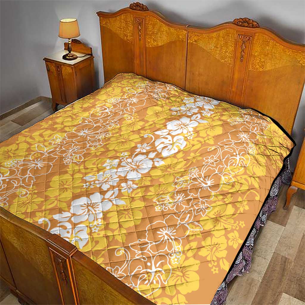 Hawaiian Lei Day Quilt Gold Hibiscus Flowers Lei Art