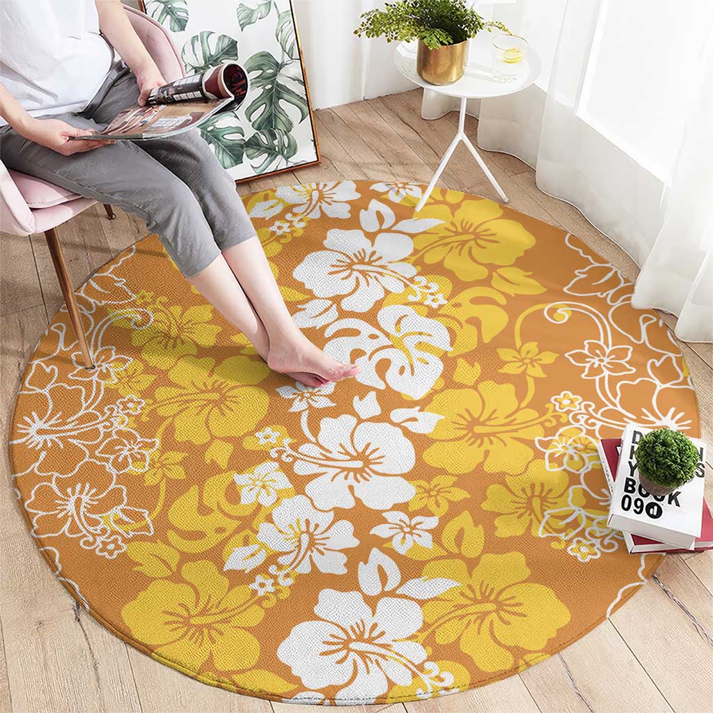 Hawaiian Lei Day Round Carpet Gold Hibiscus Flowers Lei Art