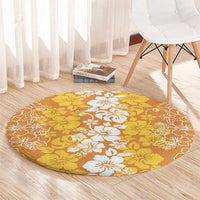 Hawaiian Lei Day Round Carpet Gold Hibiscus Flowers Lei Art