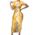 Hawaiian Lei Day Short Sleeve Bodycon Dress Gold Hibiscus Flowers Lei Art