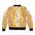Hawaiian Lei Day Sleeve Zip Bomber Jacket Gold Hibiscus Flowers Lei Art