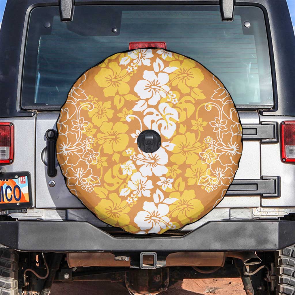 Hawaiian Lei Day Spare Tire Cover Gold Hibiscus Flowers Lei Art