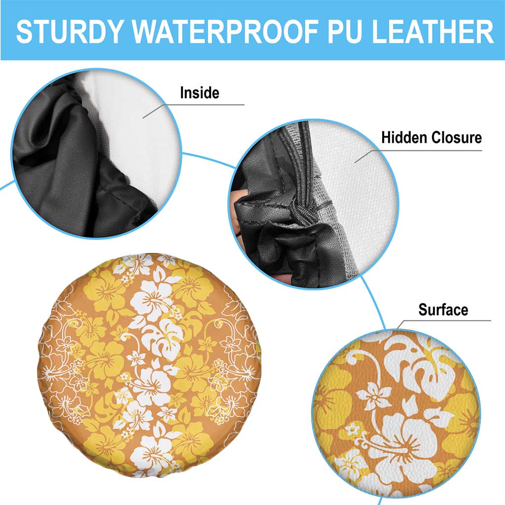 Hawaiian Lei Day Spare Tire Cover Gold Hibiscus Flowers Lei Art