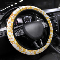 Hawaiian Lei Day Steering Wheel Cover Gold Hibiscus Flowers Lei Art