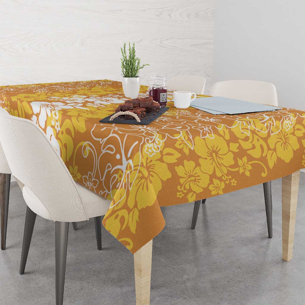 Hawaiian Lei Day Tablecloth Gold Hibiscus Flowers Lei Art