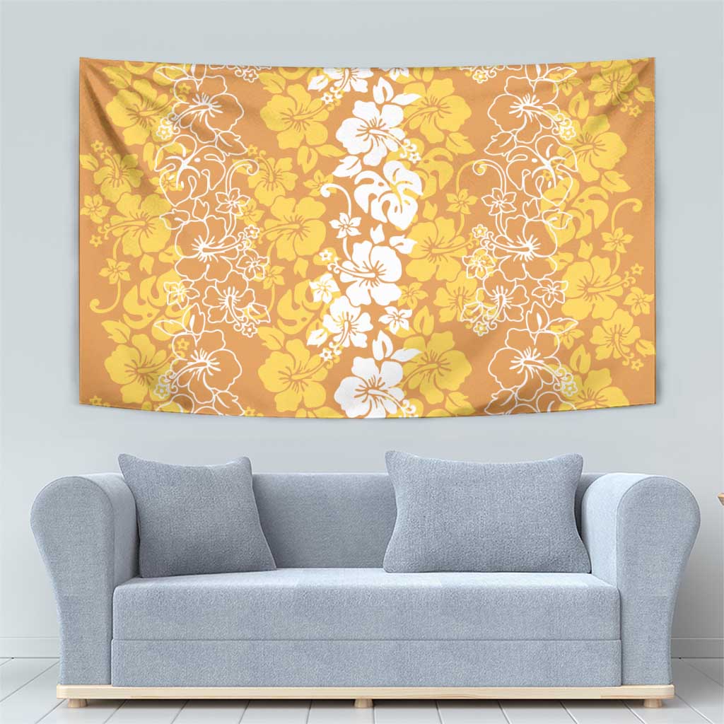 Hawaiian Lei Day Tapestry Gold Hibiscus Flowers Lei Art