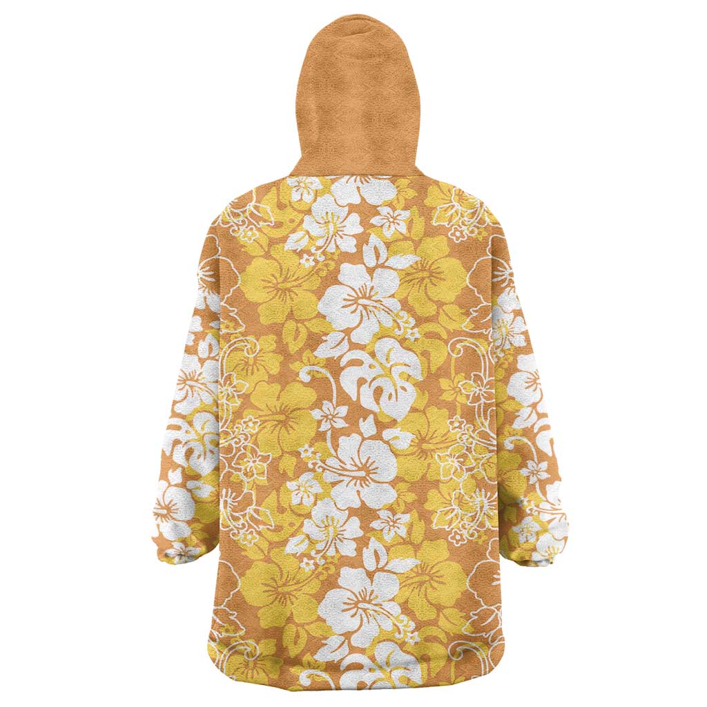Hawaiian Lei Day Wearable Blanket Hoodie Gold Hibiscus Flowers Lei Art