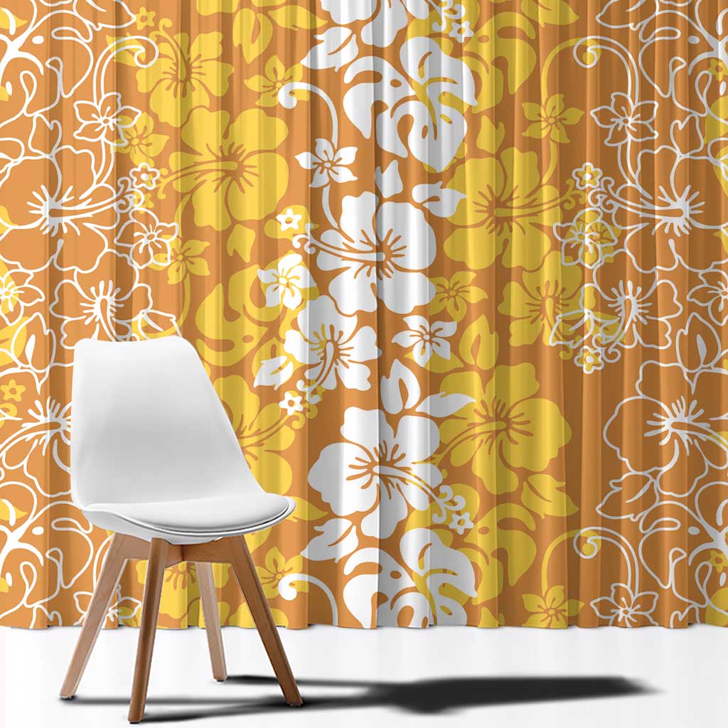 Hawaiian Lei Day Window Curtain Gold Hibiscus Flowers Lei Art