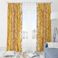 Hawaiian Lei Day Window Curtain Gold Hibiscus Flowers Lei Art
