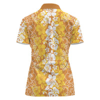 Hawaiian Lei Day Women Polo Shirt Gold Hibiscus Flowers Lei Art