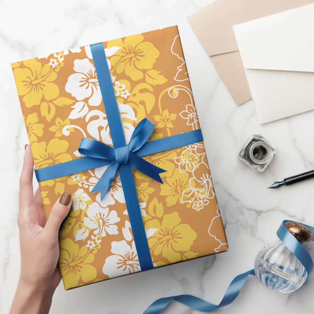 Hawaiian Lei Day Wrapping Paper Gold Hibiscus Flowers Lei Art - Polynesian Pride