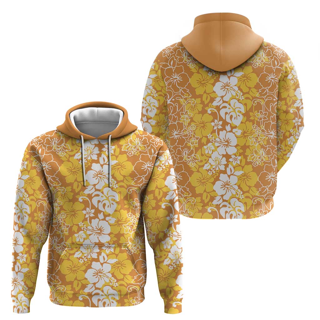 Hawaiian Lei Day Zip Hoodie Gold Hibiscus Flowers Lei Art