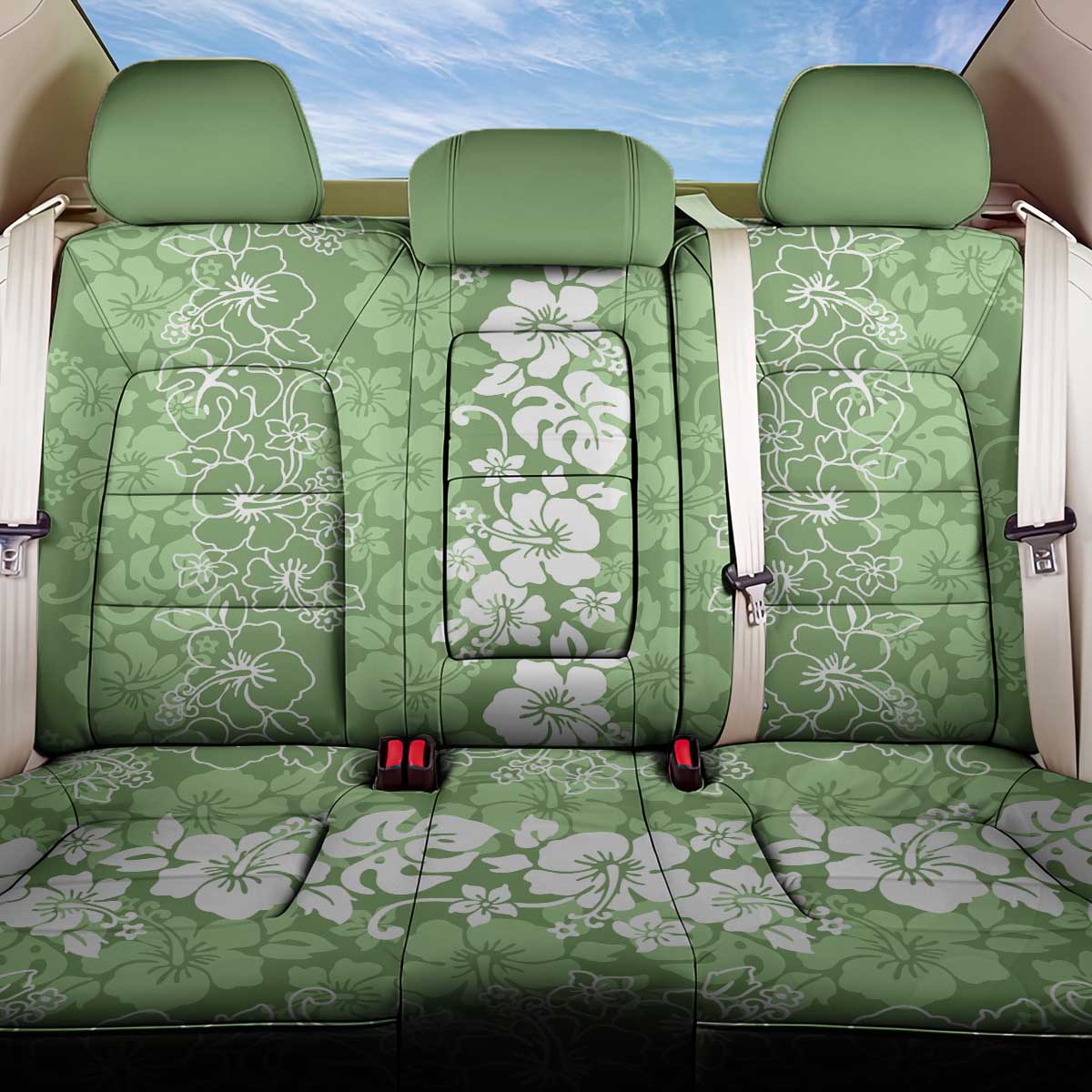 Hawaiian Lei Day Back Car Seat Cover Green Hibiscus Flowers Lei Art