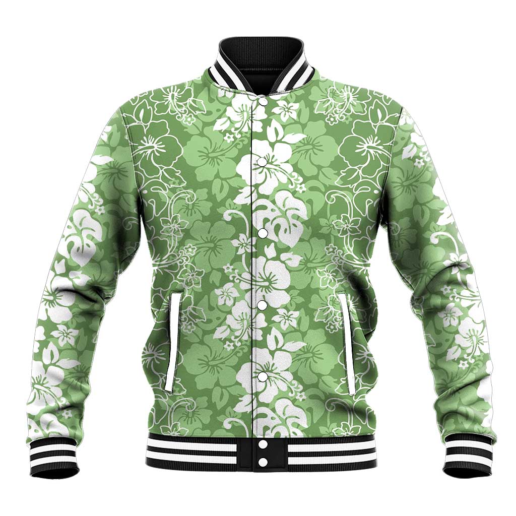 Hawaiian Lei Day Baseball Jacket Green Hibiscus Flowers Lei Art
