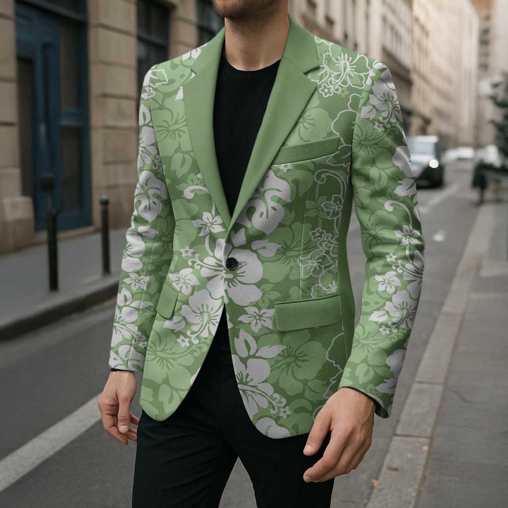 Hawaiian Lei Day Blazer Green Hibiscus Flowers Lei Art - Polynesian Pride