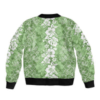 Hawaiian Lei Day Bomber Jacket Green Hibiscus Flowers Lei Art