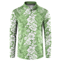 Hawaiian Lei Day Button Sweatshirt Green Hibiscus Flowers Lei Art
