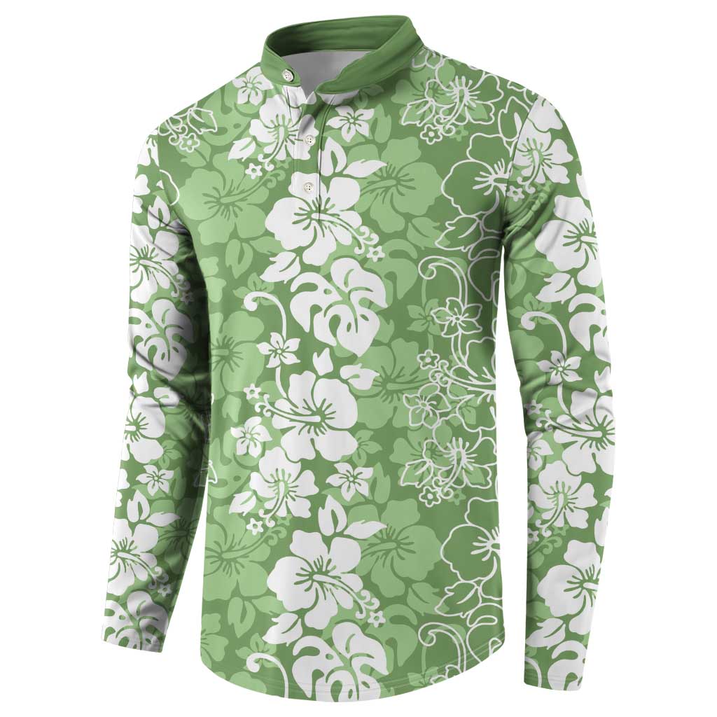 Hawaiian Lei Day Button Sweatshirt Green Hibiscus Flowers Lei Art