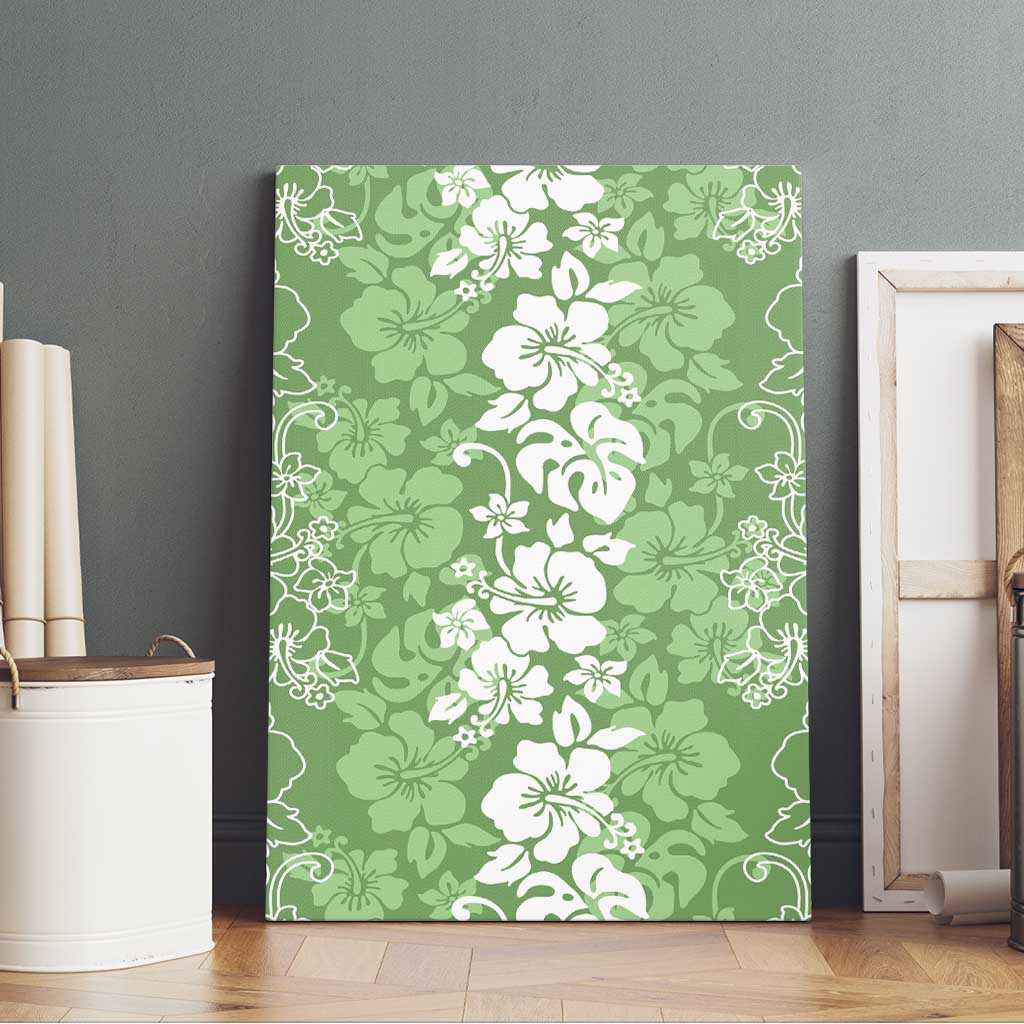 Hawaiian Lei Day Canvas Wall Art Green Hibiscus Flowers Lei Art