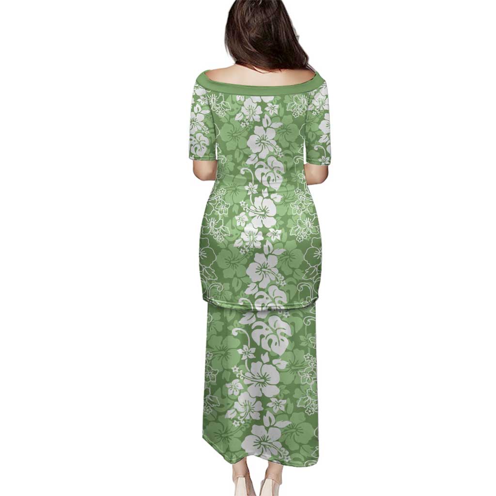 Hawaiian Lei Day Family Matching Puletasi and Hawaiian Shirt Green Hibiscus Flowers Lei Art