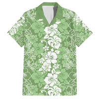 Hawaiian Lei Day Family Matching Tank Maxi Dress and Hawaiian Shirt Green Hibiscus Flowers Lei Art