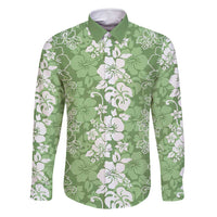 Hawaiian Lei Day Family Matching Tank Maxi Dress and Hawaiian Shirt Green Hibiscus Flowers Lei Art