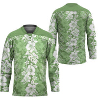 Hawaiian Lei Day Hockey Jersey Green Hibiscus Flowers Lei Art - Polynesian Pride