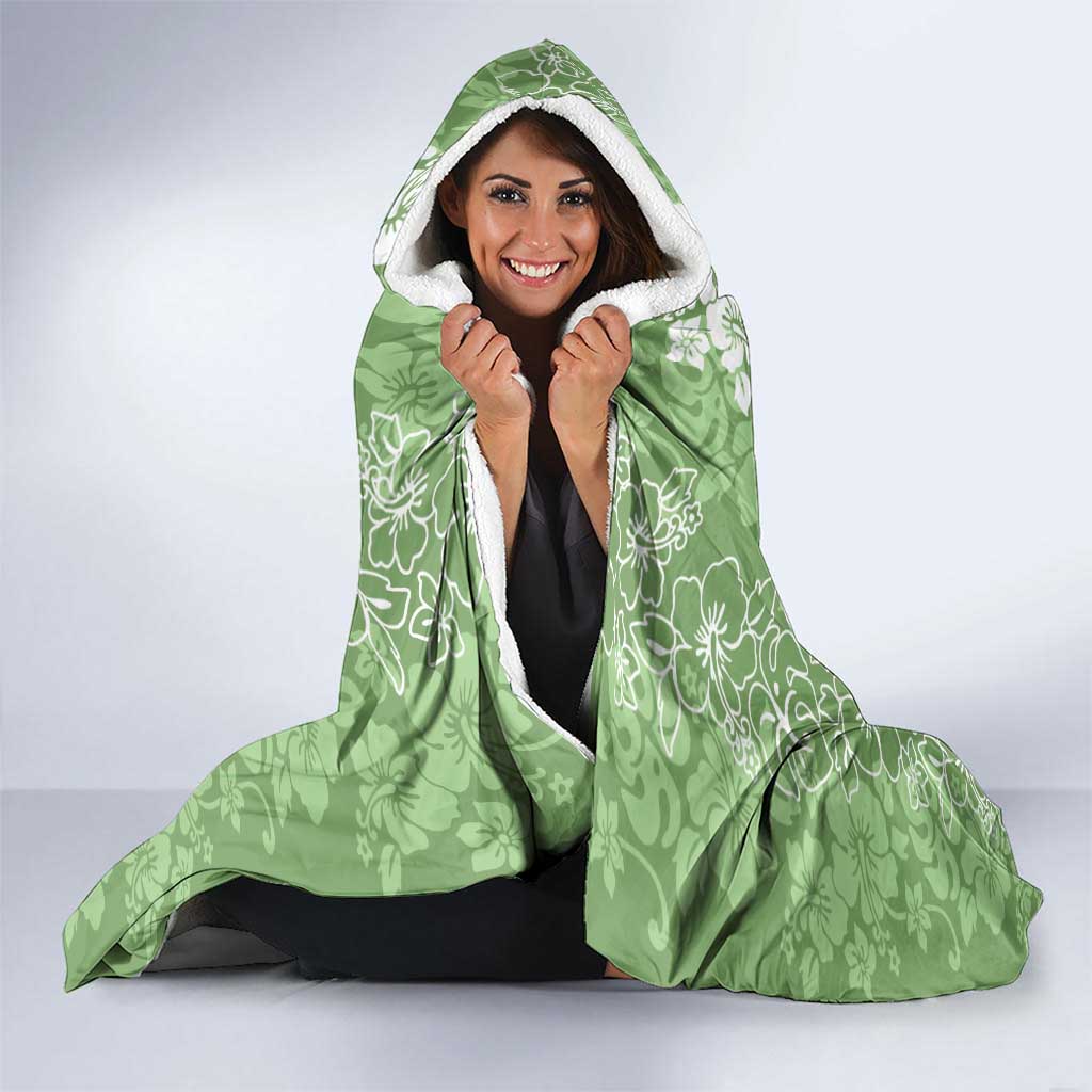 Hawaiian Lei Day Hooded Blanket Green Hibiscus Flowers Lei Art