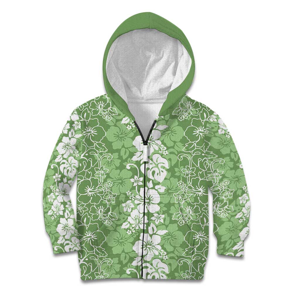 Hawaiian Lei Day Kid Hoodie Green Hibiscus Flowers Lei Art
