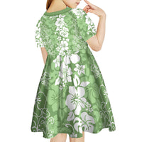 Hawaiian Lei Day Kid Short Sleeve Dress Green Hibiscus Flowers Lei Art