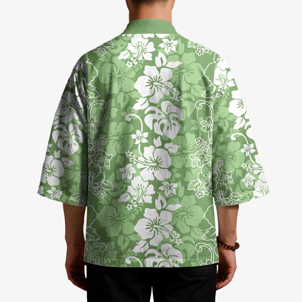 Hawaiian Lei Day Kimono Green Hibiscus Flowers Lei Art - Polynesian Pride