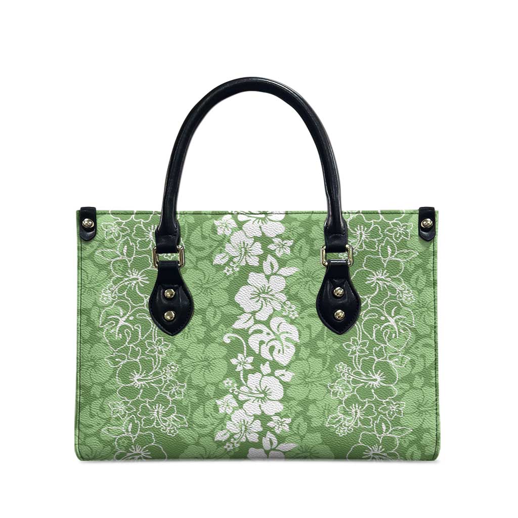 Hawaiian Lei Day Leather Bag Green Hibiscus Flowers Lei Art - Polynesian Pride