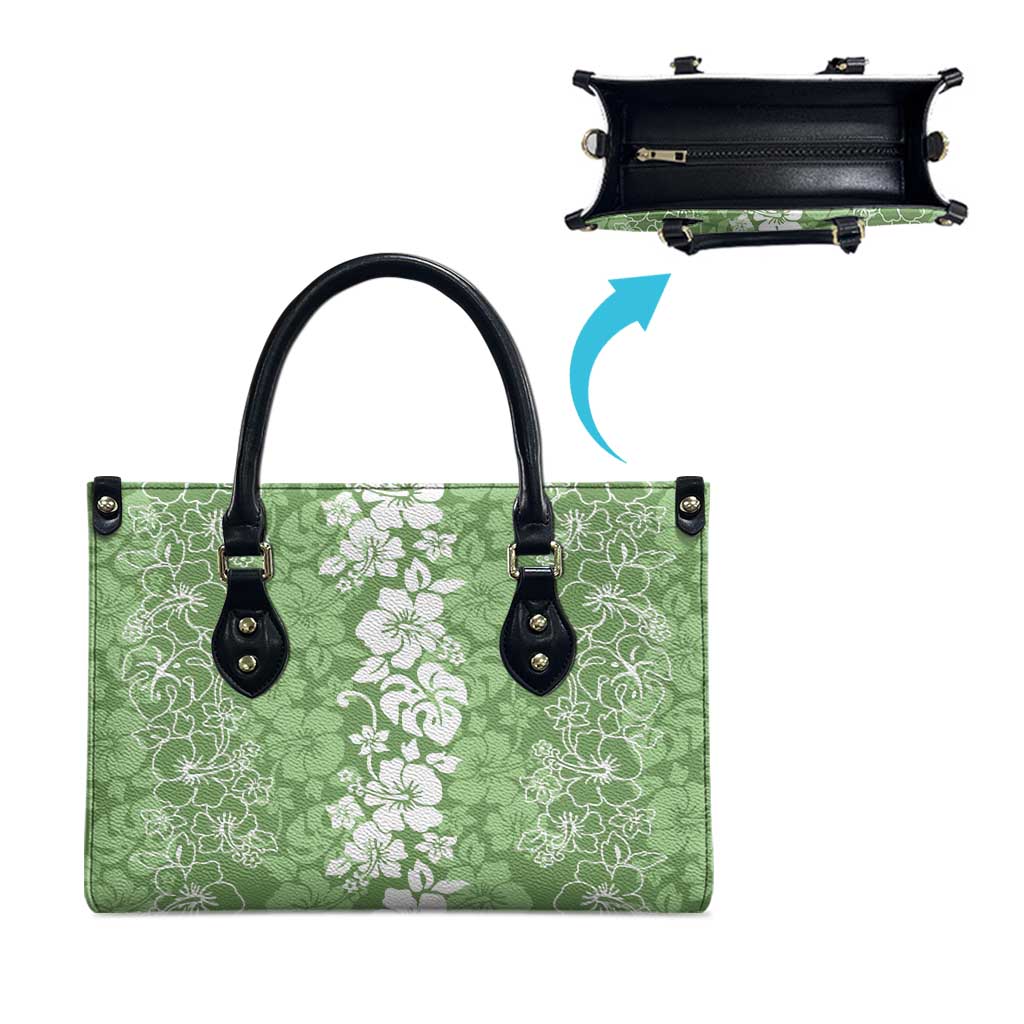 Hawaiian Lei Day Leather Bag Green Hibiscus Flowers Lei Art - Polynesian Pride