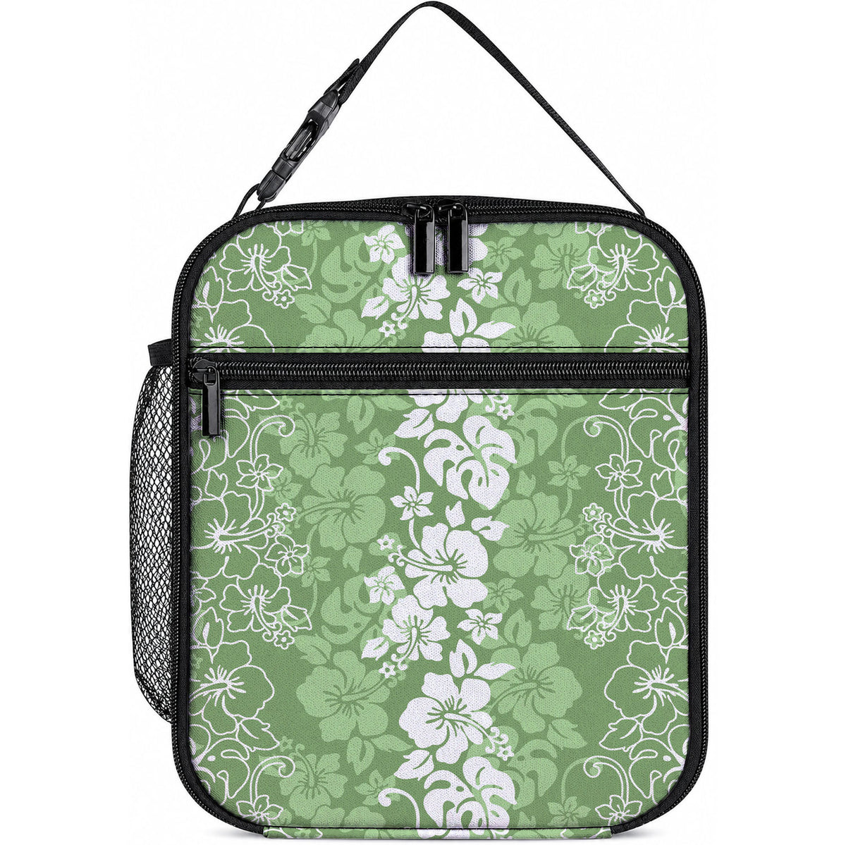 Hawaiian Lei Day Lunch Bag Green Hibiscus Flowers Lei Art LT9 10.2 × 8.3 × 4.3 inch Green - Polynesian Pride
