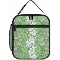 Hawaiian Lei Day Lunch Bag Green Hibiscus Flowers Lei Art LT9 10.2 × 8.3 × 4.3 inch Green - Polynesian Pride
