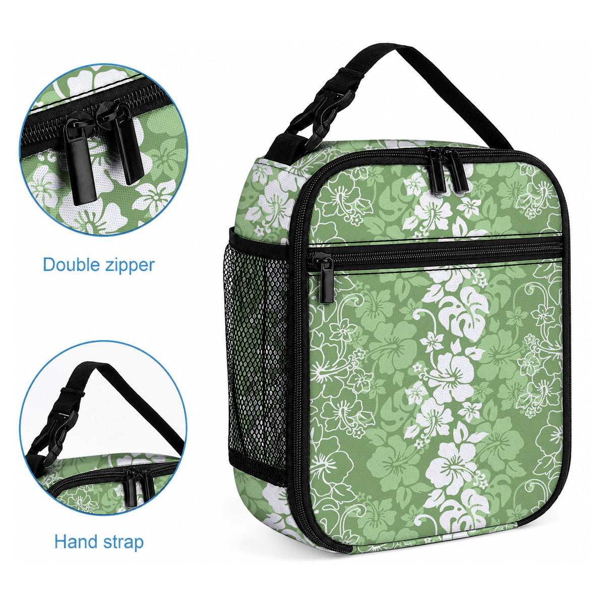 Hawaiian Lei Day Lunch Bag Green Hibiscus Flowers Lei Art LT9 - Polynesian Pride
