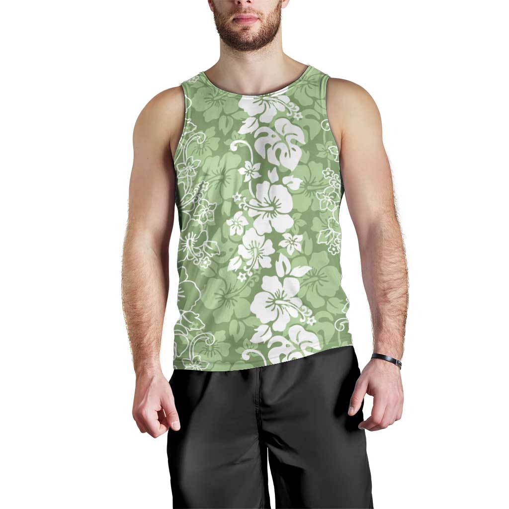 Hawaiian Lei Day Men Tank Top Green Hibiscus Flowers Lei Art