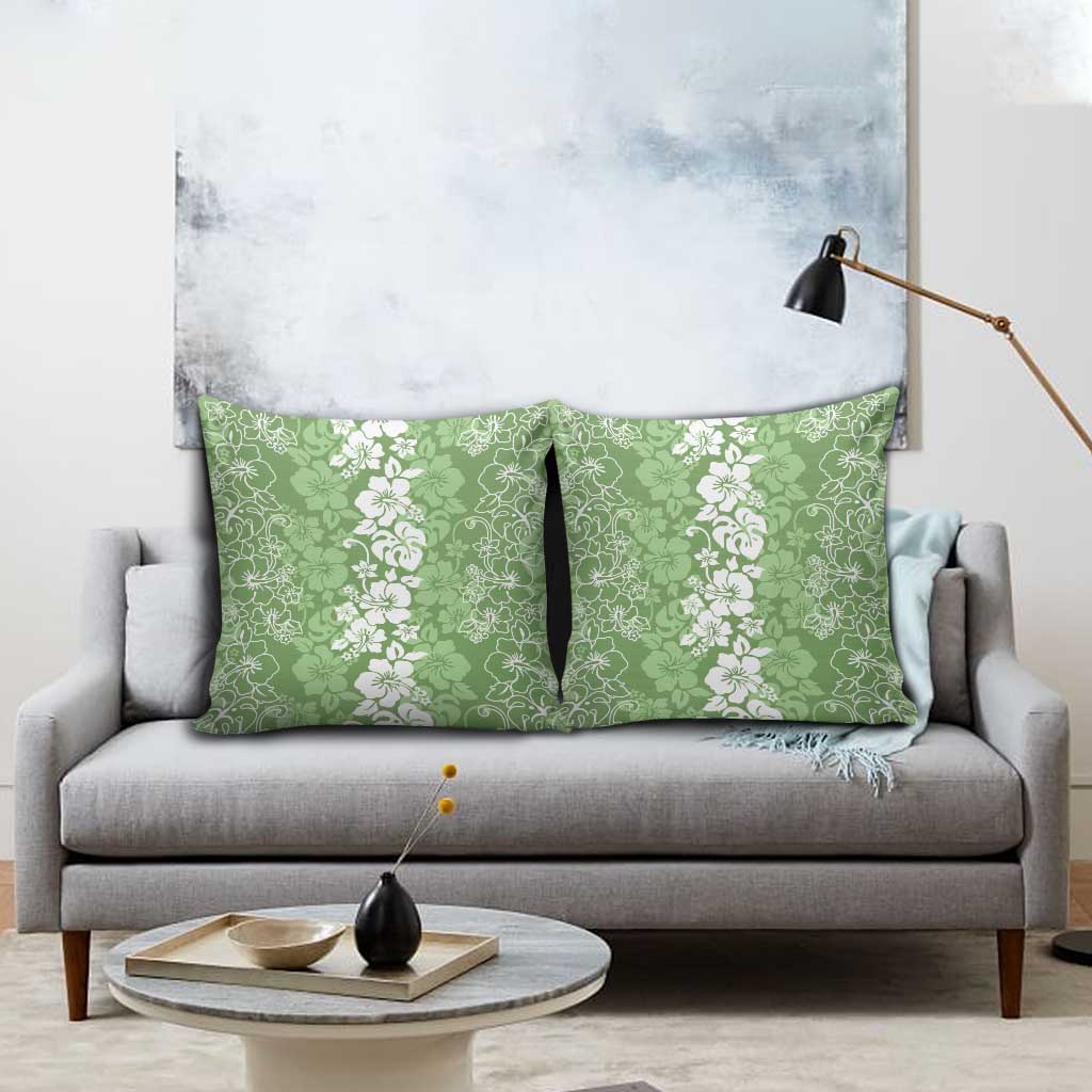 Hawaiian Lei Day Pillow Cover Green Hibiscus Flowers Lei Art - Polynesian Pride