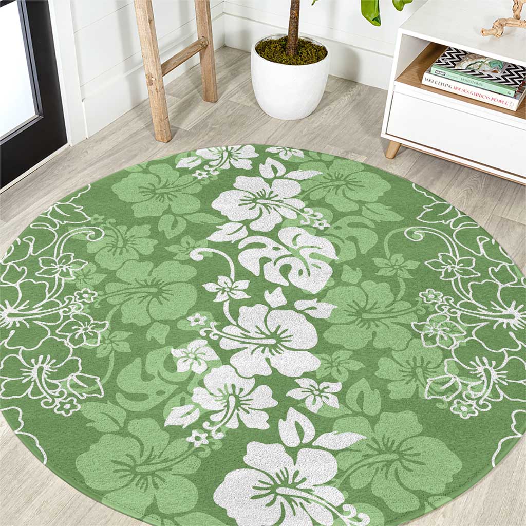 Hawaiian Lei Day Round Carpet Green Hibiscus Flowers Lei Art