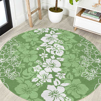 Hawaiian Lei Day Round Carpet Green Hibiscus Flowers Lei Art
