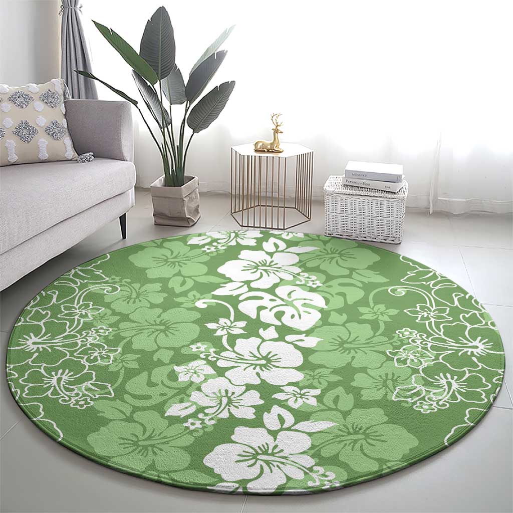 Hawaiian Lei Day Round Carpet Green Hibiscus Flowers Lei Art