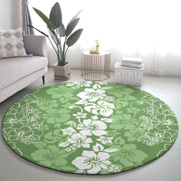 Hawaiian Lei Day Round Carpet Green Hibiscus Flowers Lei Art