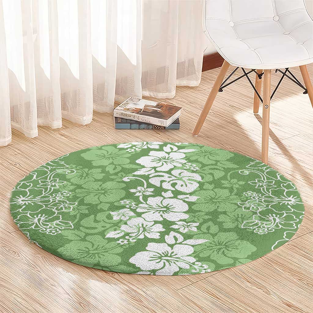Hawaiian Lei Day Round Carpet Green Hibiscus Flowers Lei Art