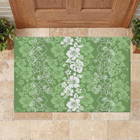 Hawaiian Lei Day Rubber Doormat Green Hibiscus Flowers Lei Art