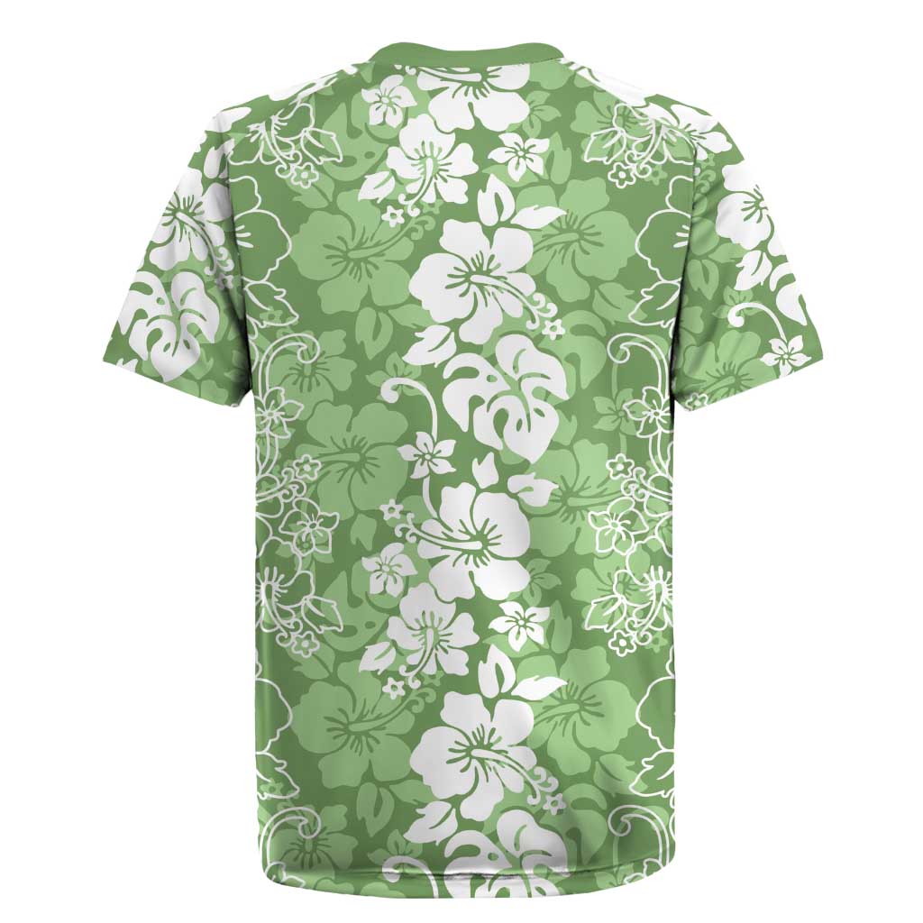 Hawaiian Lei Day Rugby Jersey Green Hibiscus Flowers Lei Art