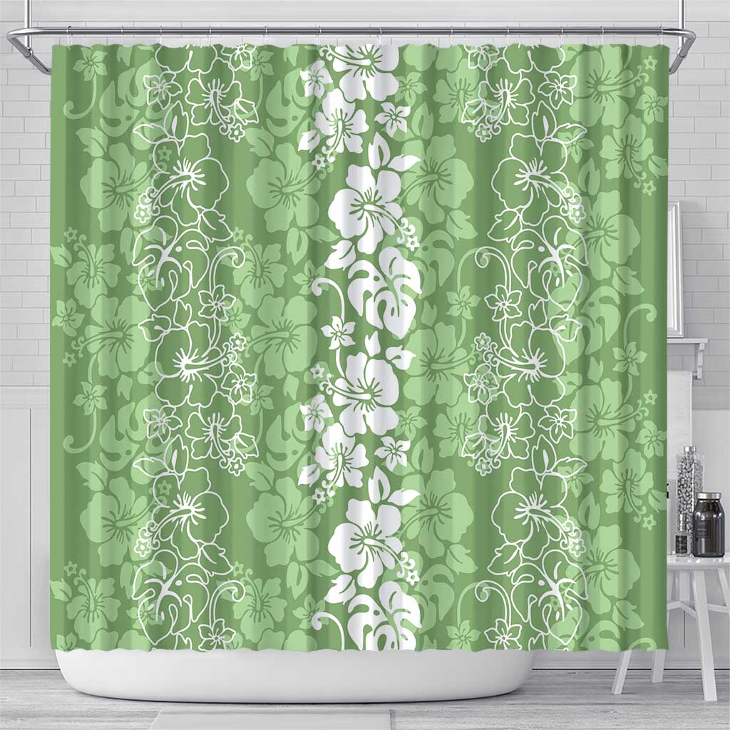 Hawaiian Lei Day Shower Curtain Green Hibiscus Flowers Lei Art