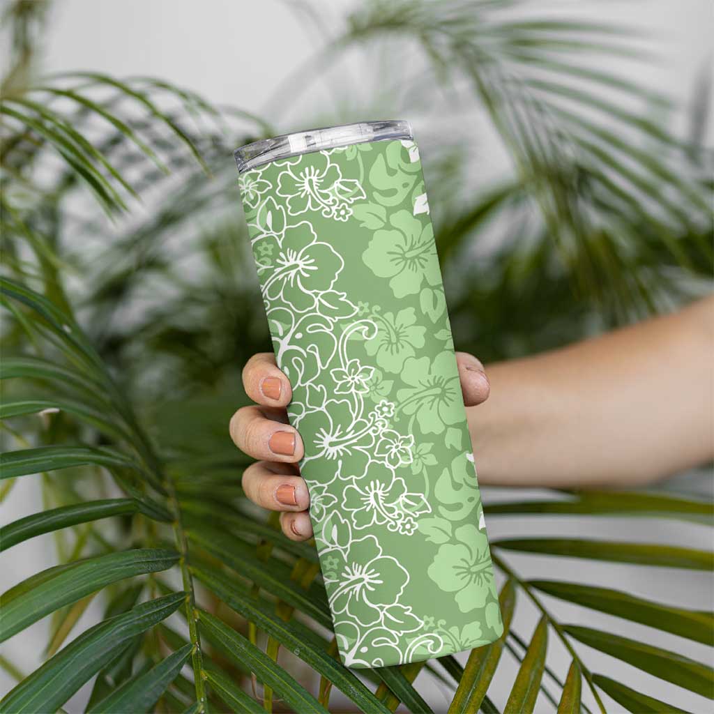 Hawaiian Lei Day Skinny Tumbler Green Hibiscus Flowers Lei Art