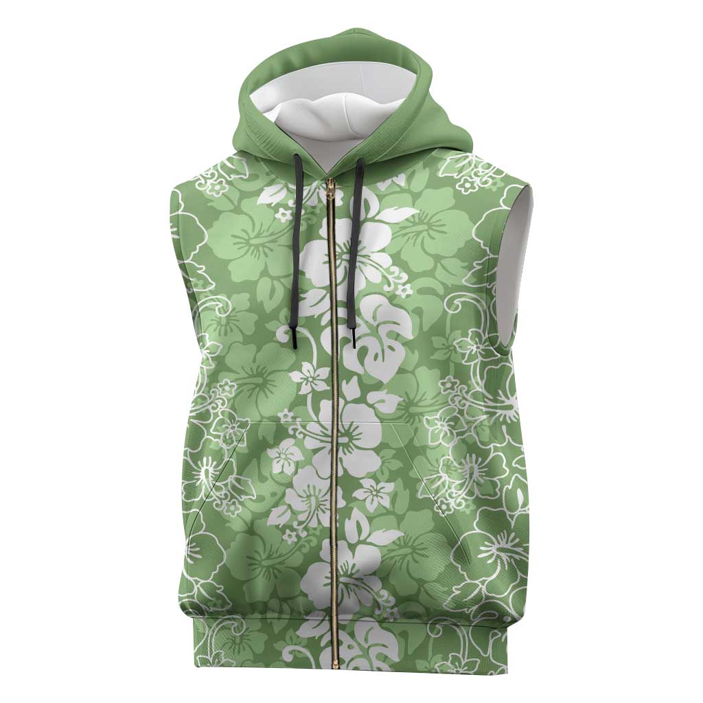 Hawaiian Lei Day Sleeveless Zip Hoodie Green Hibiscus Flowers Lei Art - Polynesian Pride