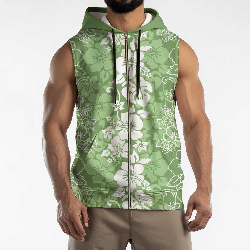 Hawaiian Lei Day Sleeveless Zip Hoodie Green Hibiscus Flowers Lei Art - Polynesian Pride