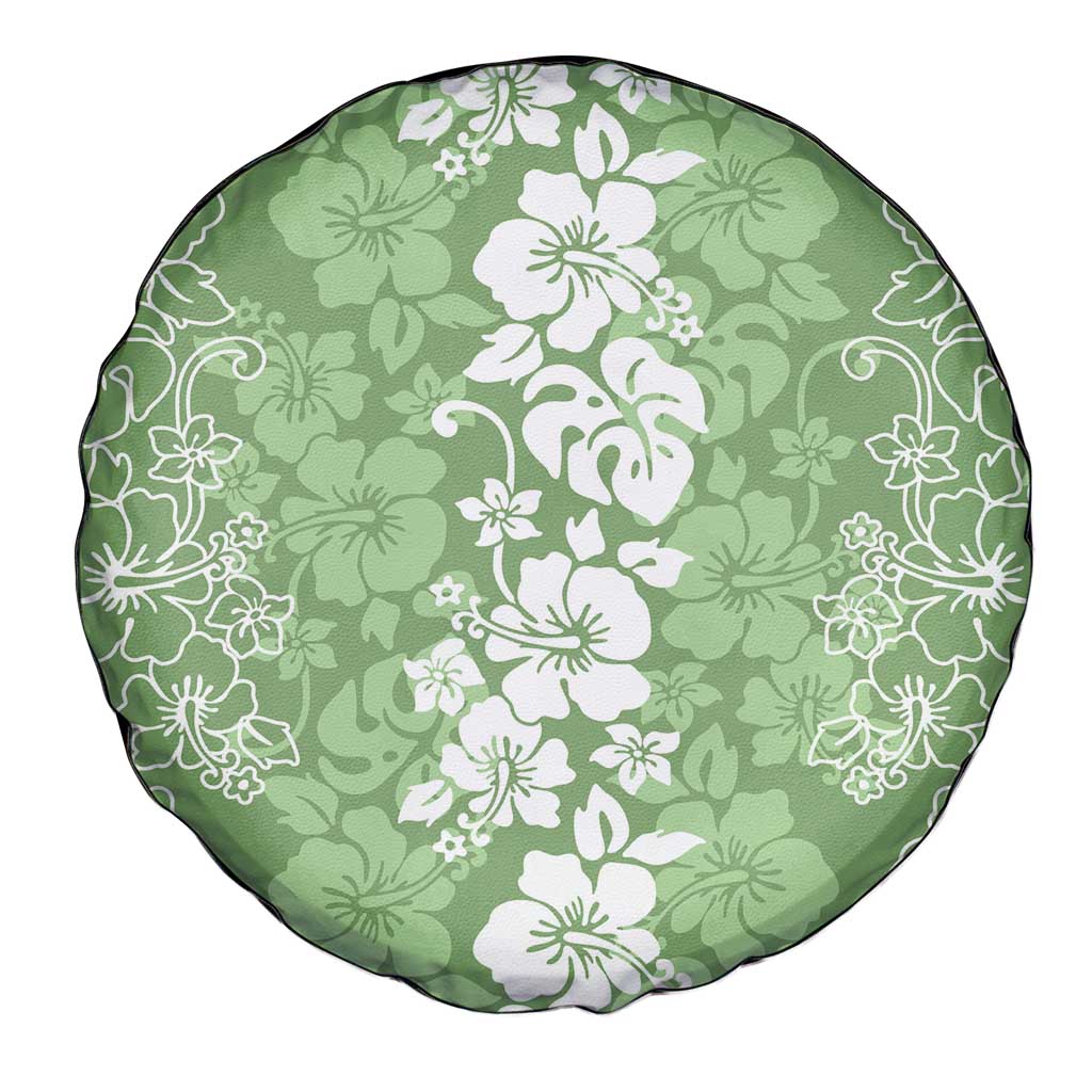 Hawaiian Lei Day Spare Tire Cover Green Hibiscus Flowers Lei Art